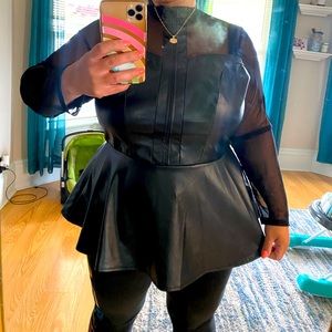 NWT Size 18/20 Vegan Leather Mesh Peplum top